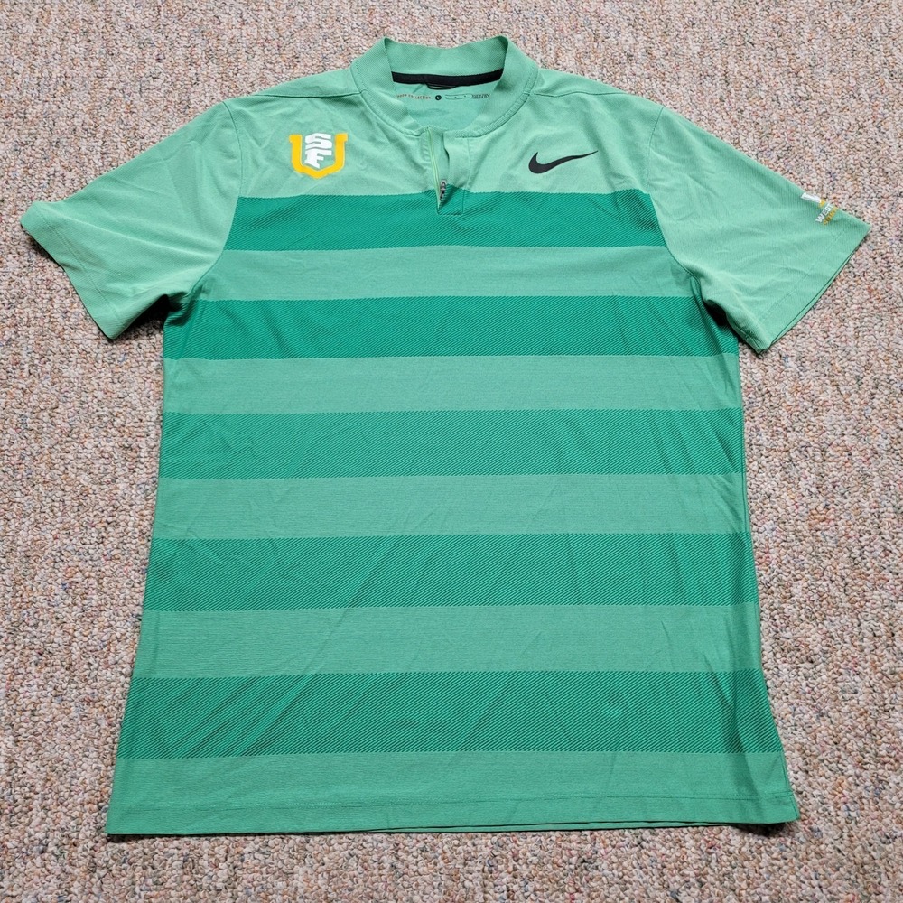 Tiger Woods Collection Polo Shirt Mens Large Green‎ Striped Pique Performance